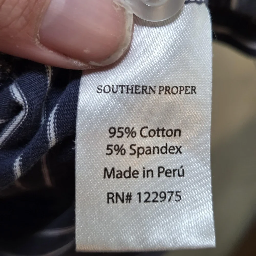 Southern Proper Polo Shirt Mens XL‎ Blue Stripe Cotton Spandex Stretch Knit Top